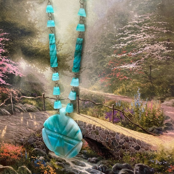 VINTAGE MEXICAN BLUE STONE STATEMENT NECKLACE - Picture 2 of 5